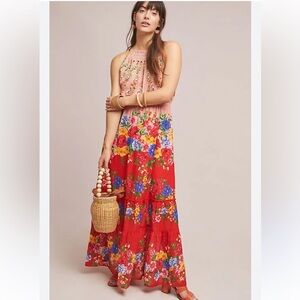 NWT Anthropologie Vineet Bahl Atacama Beaded Floral Tiered Maxi Dress 8 $290